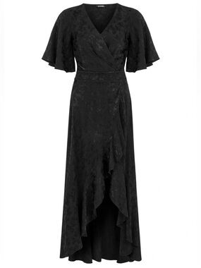NWT Nocturne Black Flutter-Sleeve Wrap Maxi Dress